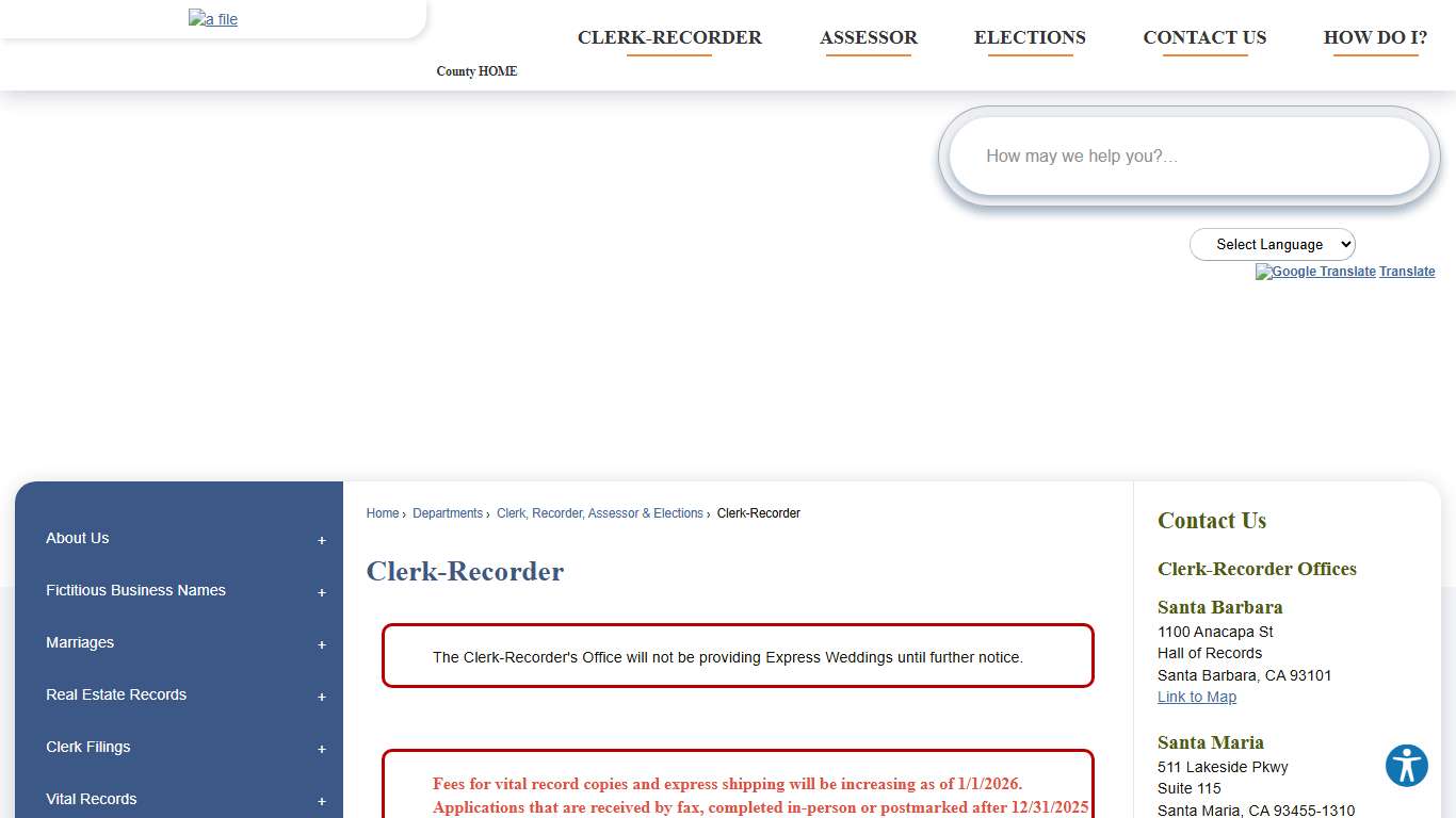 Clerk-Recorder Santa Barbara County, CA - Official Website