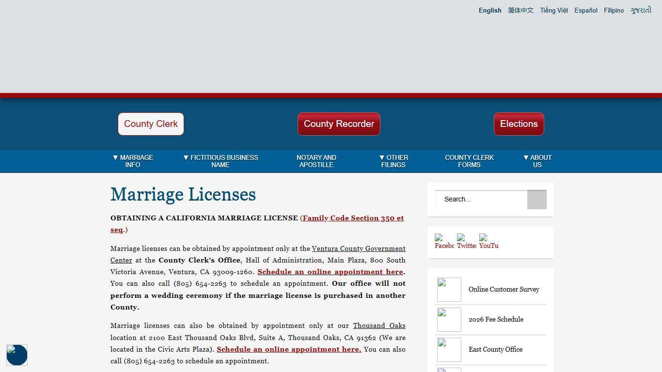 Ventura County, CA – County Clerk and Recorder / Registrar of Voters